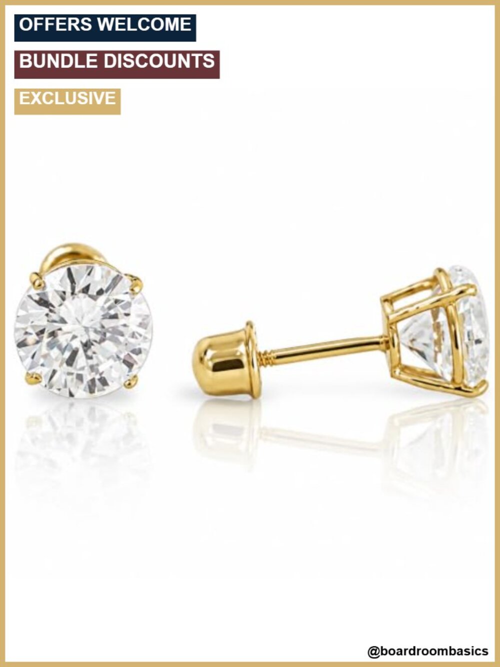 14k Solid Gold Solitaire Cubic Zirconia Stud Earrings 4mm Screw Back Dainty
